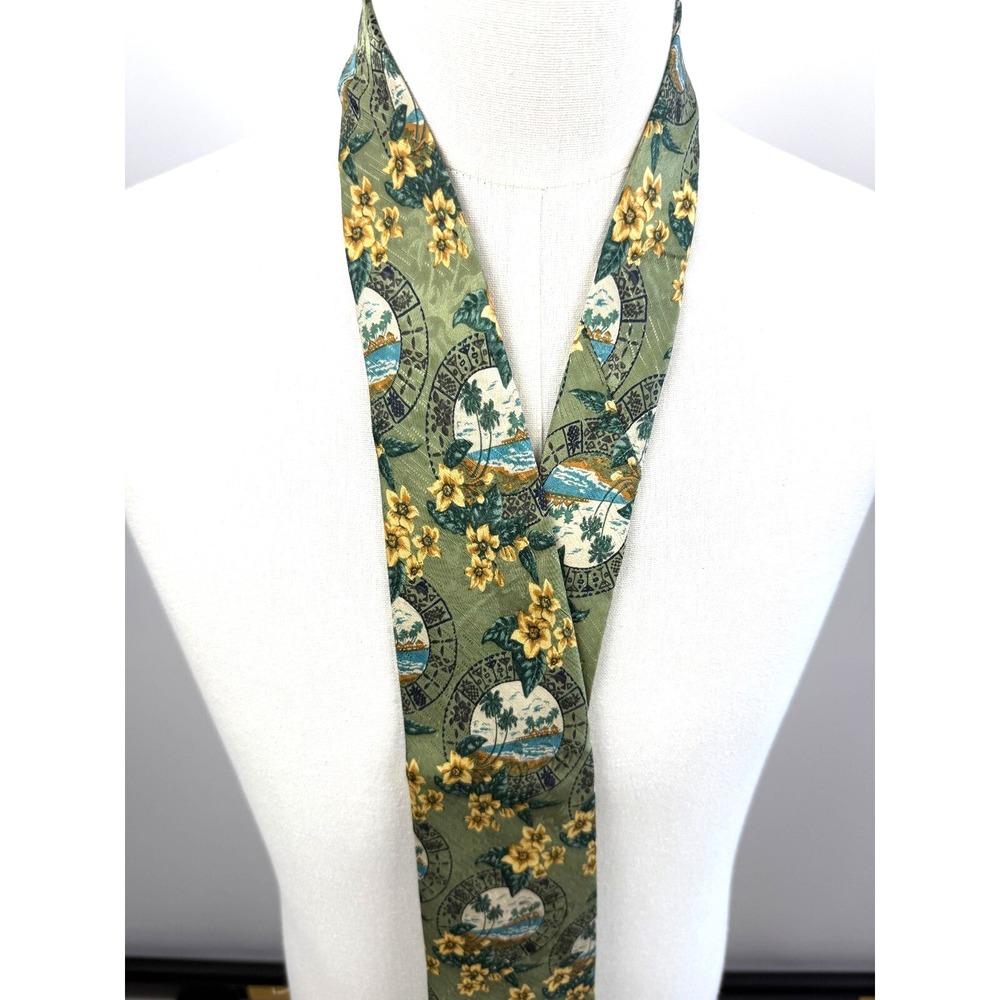 Tommy Bahama Mens‎ Silk Neck Tie Green Tropical Island Floral Hand Sewn
